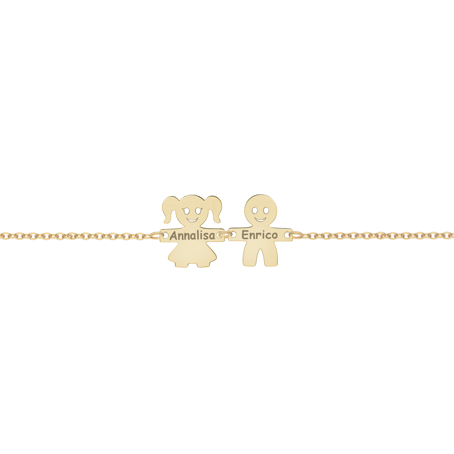 Bracciale con due piastrine bimbi con nomi personalizzati in argento placcato in oro giallo 18Kt