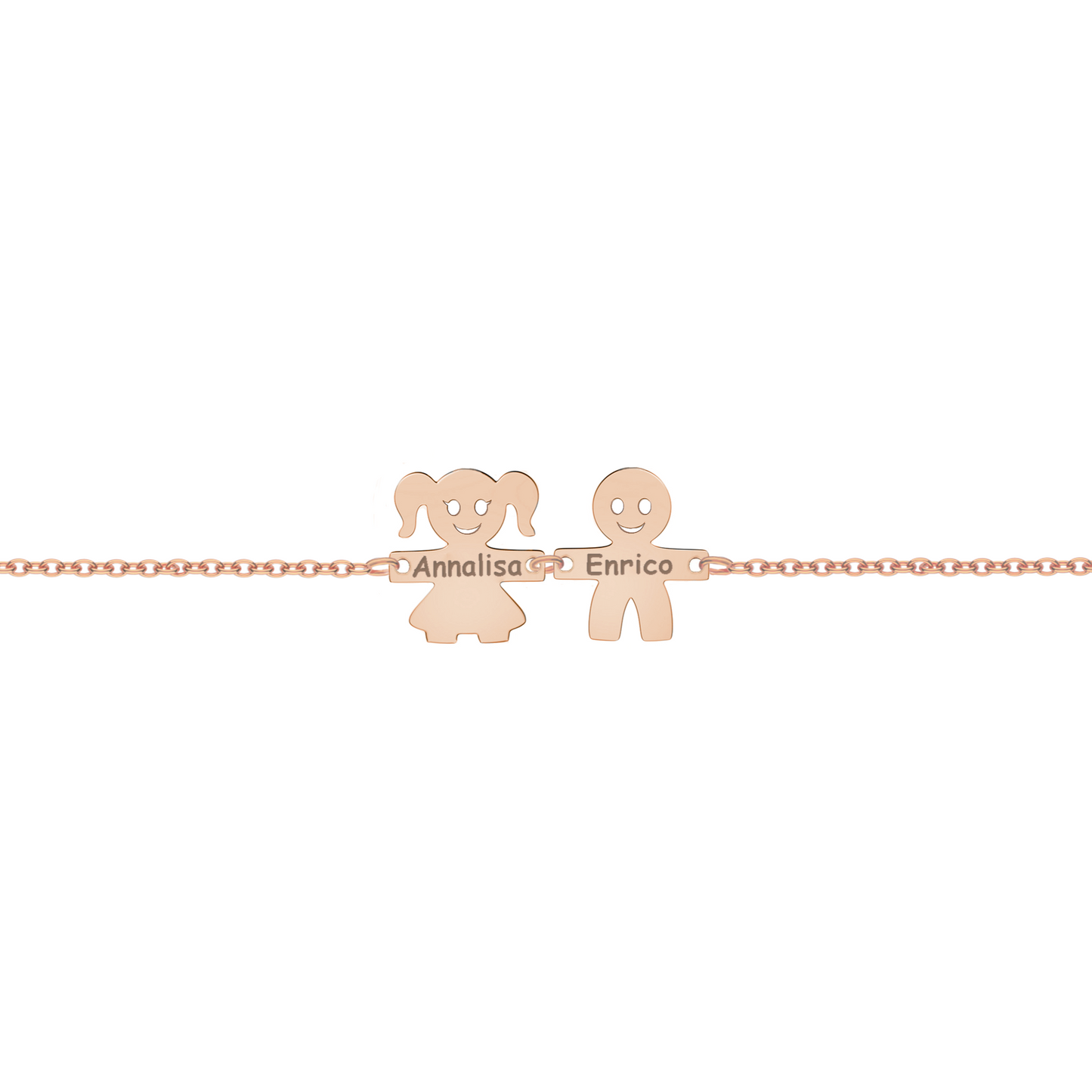 Bracciale con due piastrine bimbi con nomi personalizzati in argento placcato in oro rosa 18Kt