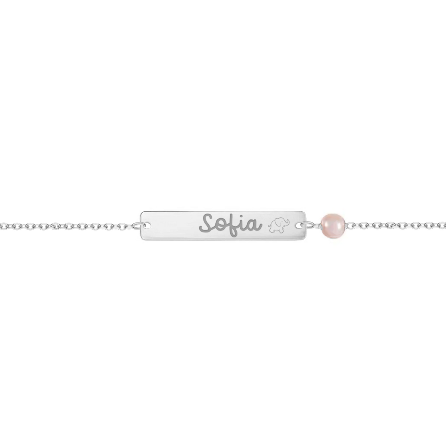 Bracciale per neonata con piastrina e perla in corallo personalizzata in argento 925‰