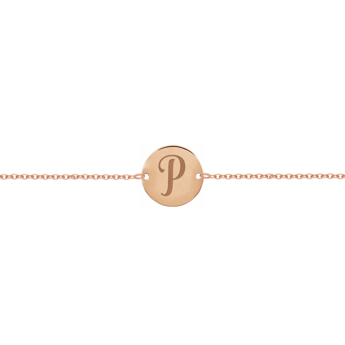 Bracciale con piastrina rotonda personalizzata in argento placcato in oro rosa 18Kt