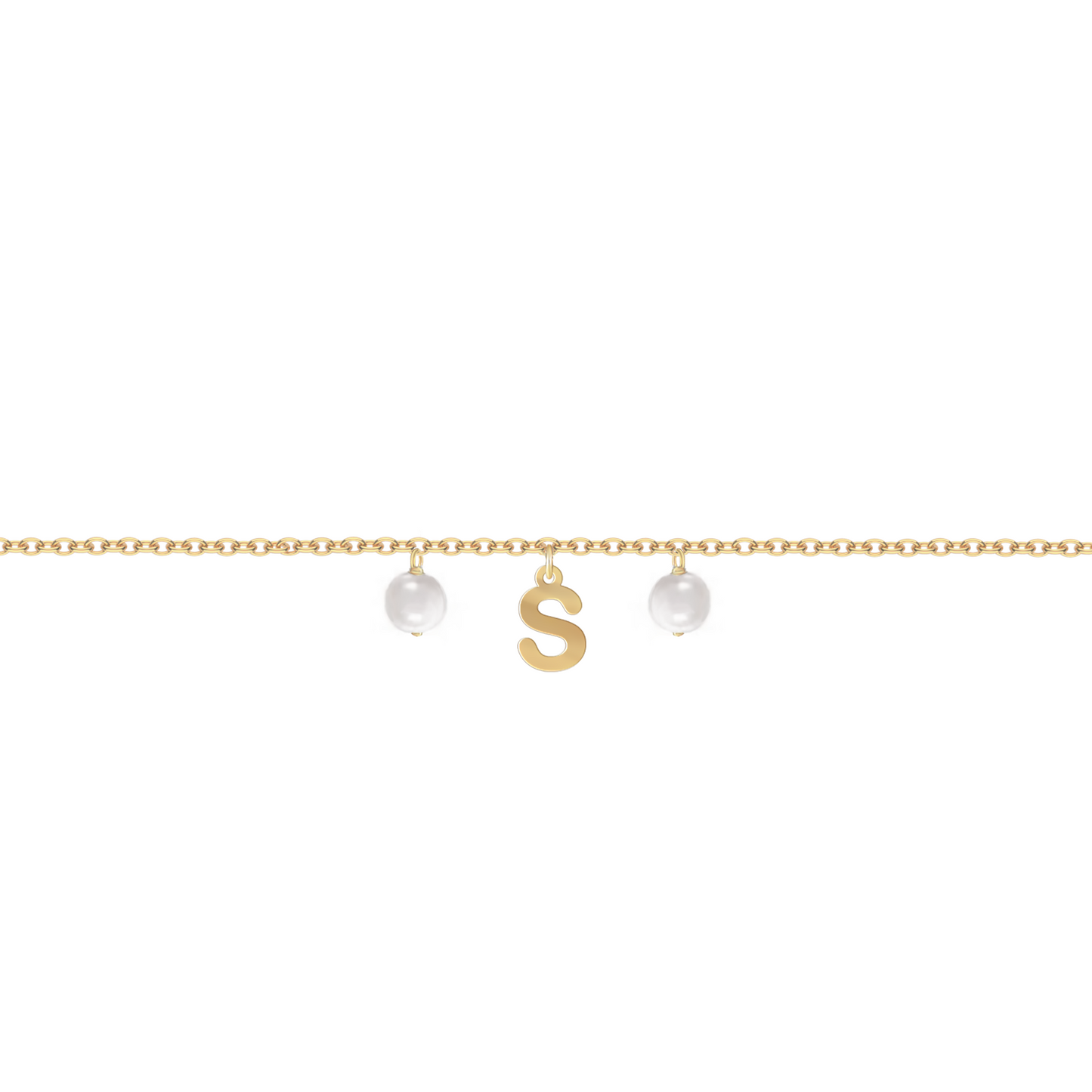 Bracciale con una lettera componibile personalizzabile con perle in argento placcato in oro giallo 18Kt