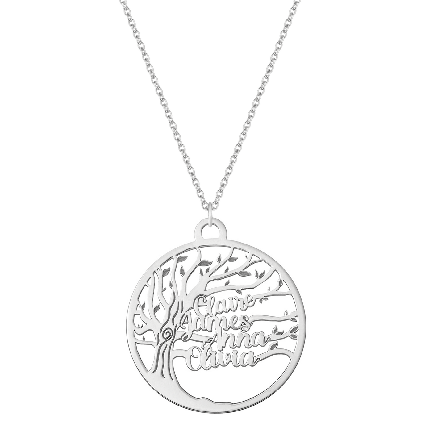 Collana con albero della famiglia con quattro nomi in argento
