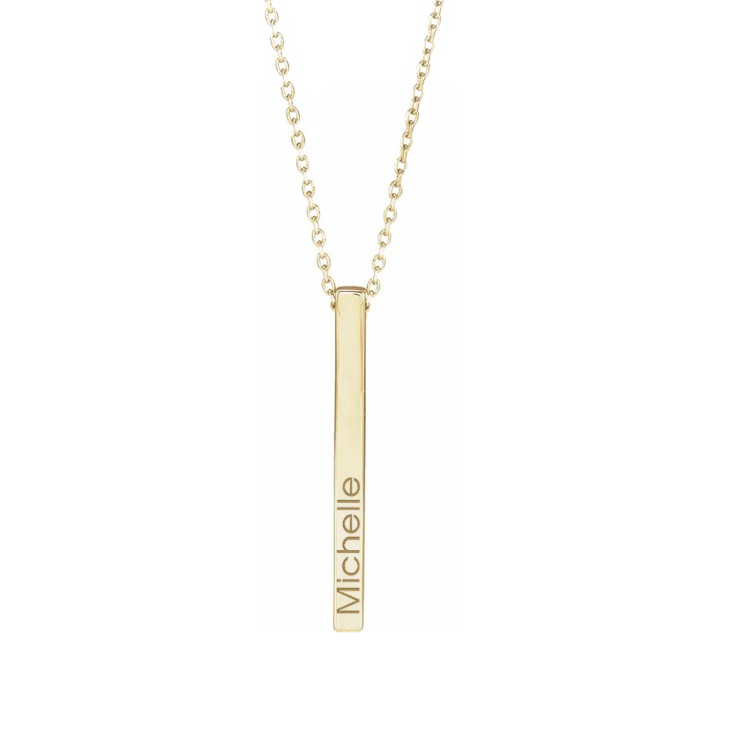Collana con ciondolo barra totem tridimensionale personalizzabile sui 4 lati in argento placcata in oro giallo 18Kt