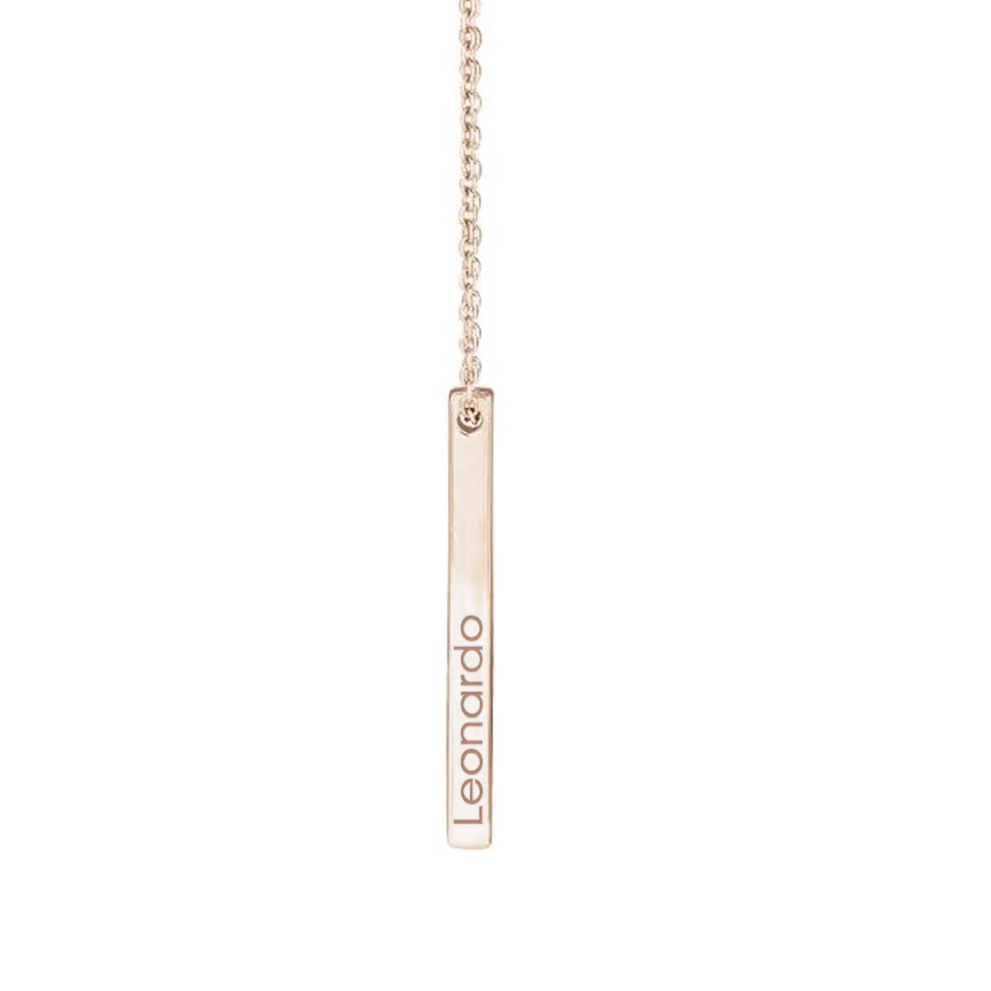 Collana con ciondolo barra totem tridimensionale personalizzabile sui 4 lati in argento placcata in oro rosa 18Kt vista laterale