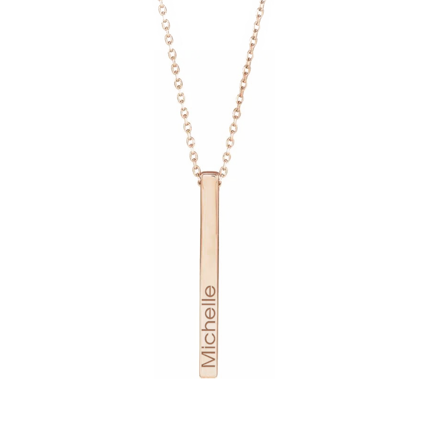 Collana con ciondolo barra totem tridimensionale personalizzabile sui 4 lati in argento placcata in oro rosa 18Kt