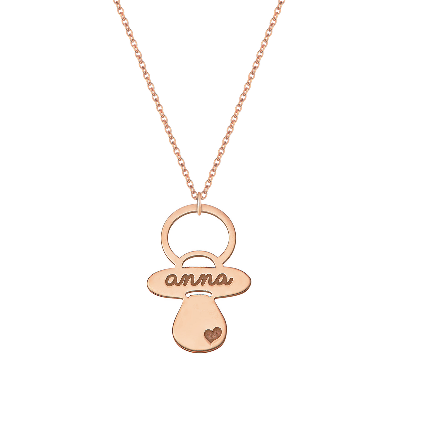 Collana con ciuccio personalizzato in argento placcato in oro rosa 18Kt