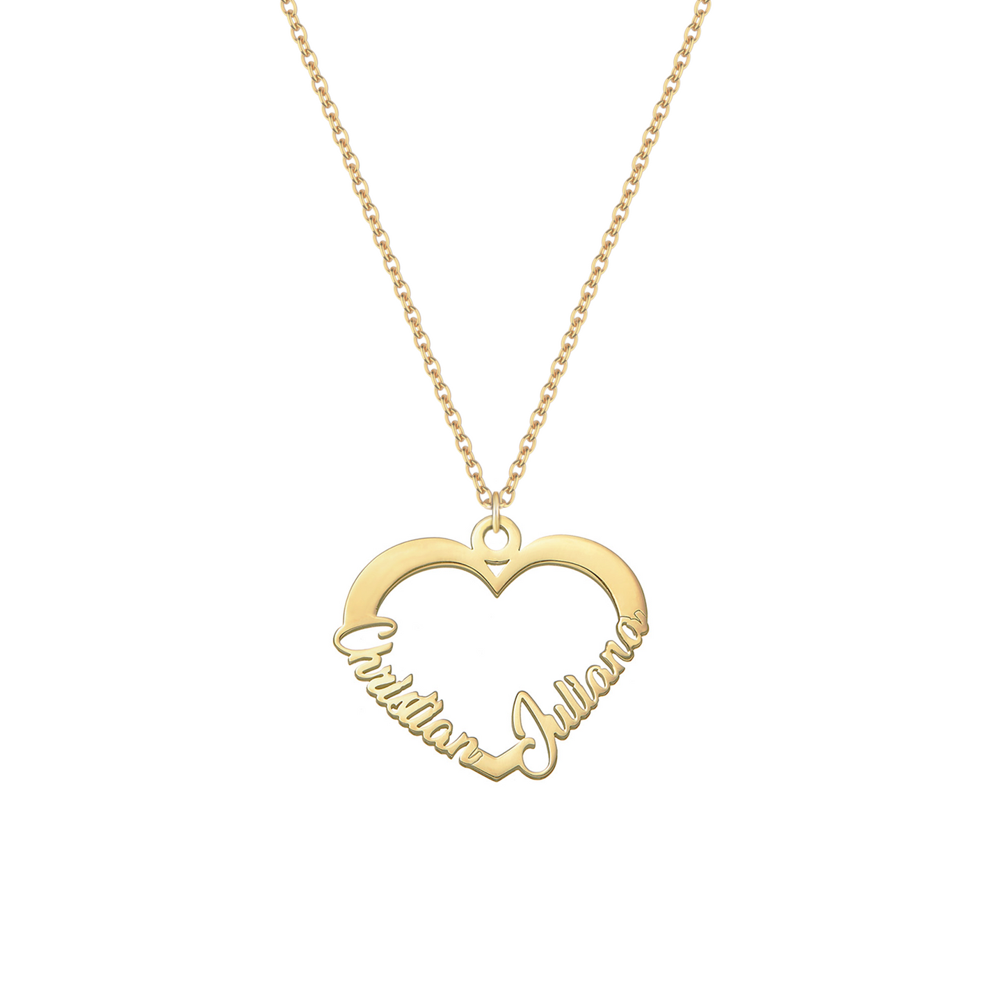 Collana con due nomi su forma cuore in argento placcato in oro giallo 18Kt personalizzata