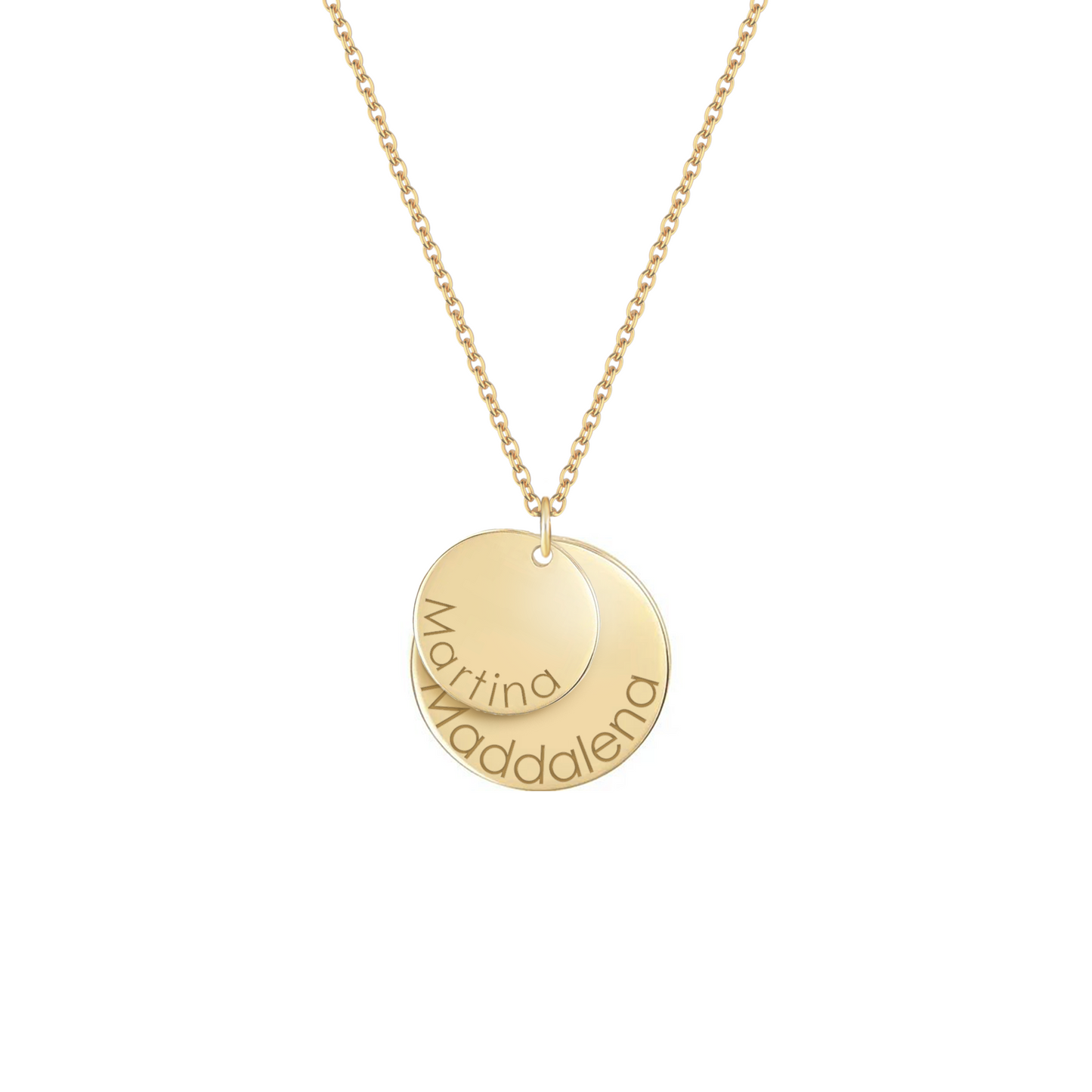 Collana con due piastrine personalizzate rotonde in argento placcato in oro giallo 18Kt