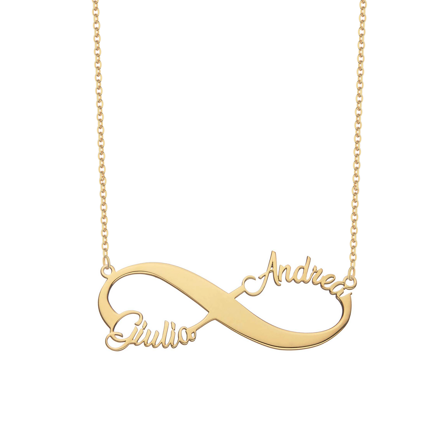 Collana con infinito e due nomi personalizzata in argento placcata in oro giallo 18Kt