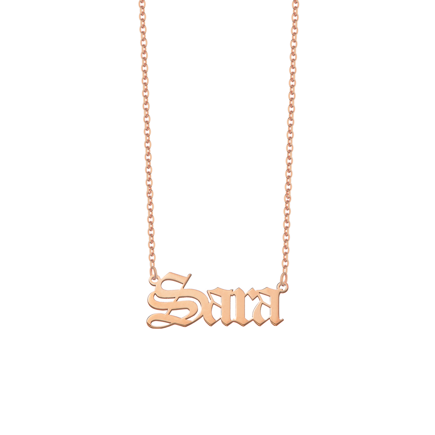 Collana con nome in font gotico in argento placcato in oro rosa 18Kt