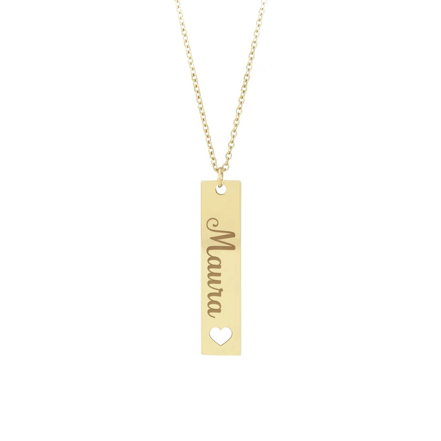 Collana con piastrina rettangolare verticale con cuore personalizzabile in argento placcato in oro giallo 18Kt