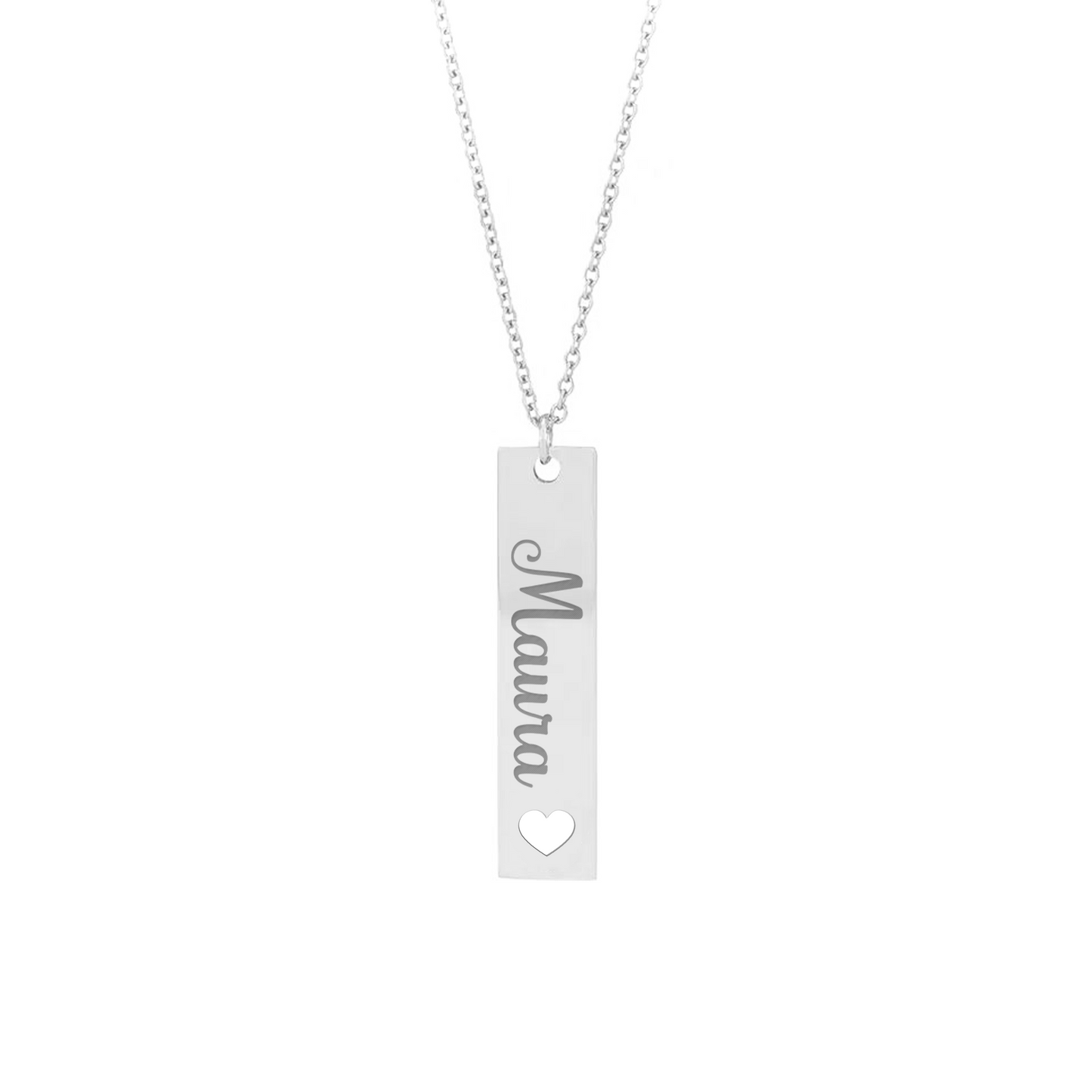 Collana con piastrina rettangolare verticale con cuore personalizzabile in argento 925‰