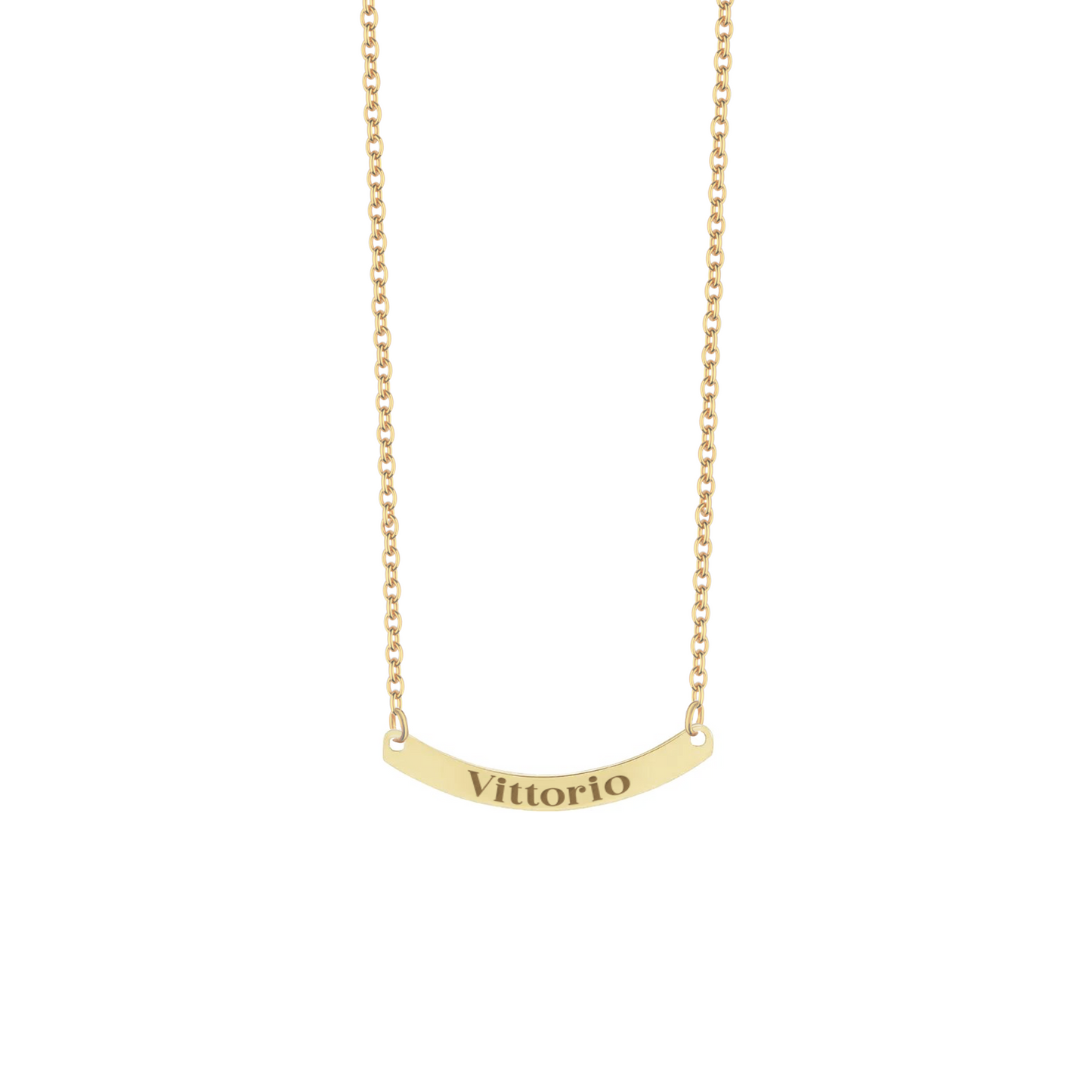 Collana con piastrina rettangolare curva personalizzata in argento placcata in oro giallo 18Kt