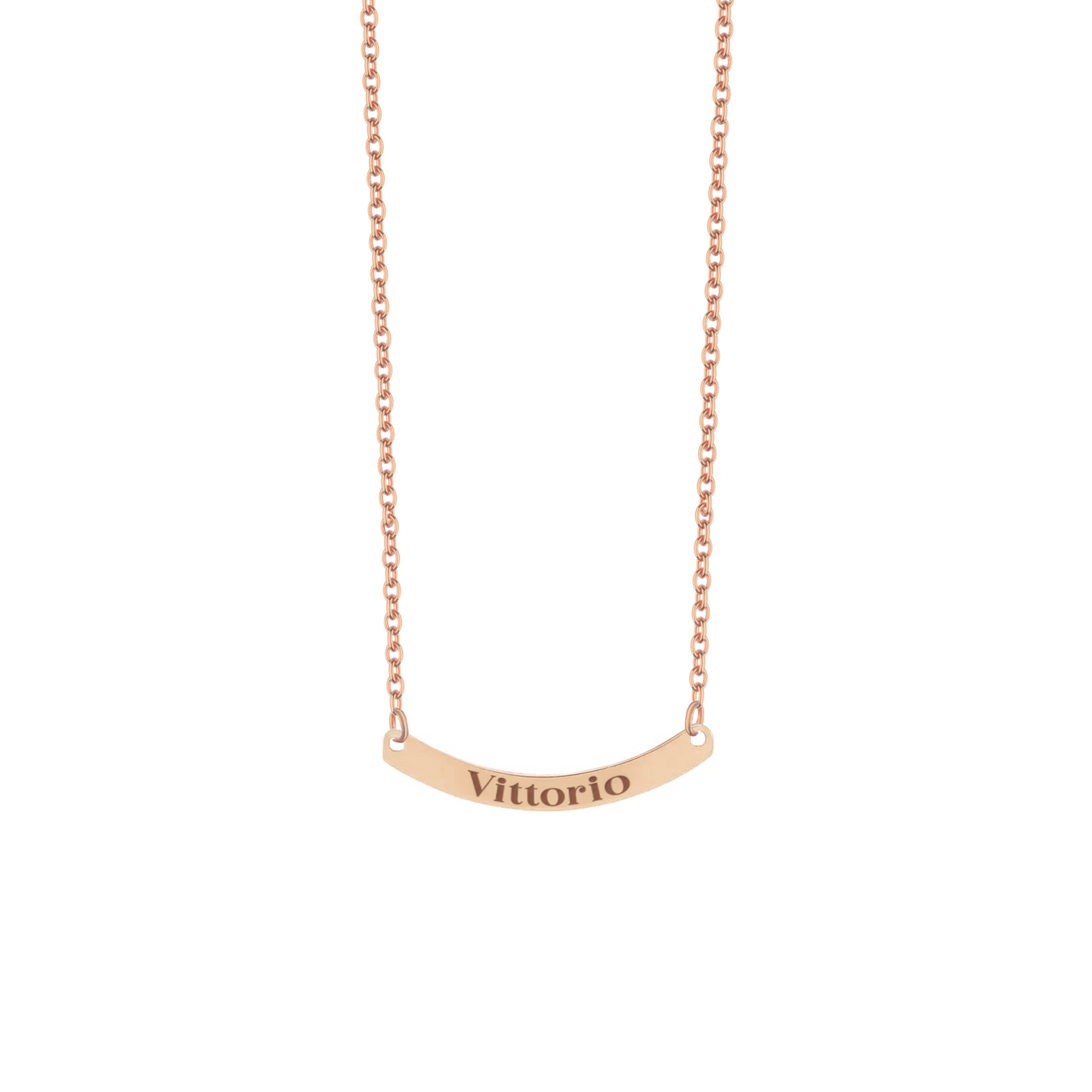 Collana con piastrina rettangolare curva personalizzata in argento placcata in oro rosa 18Kt