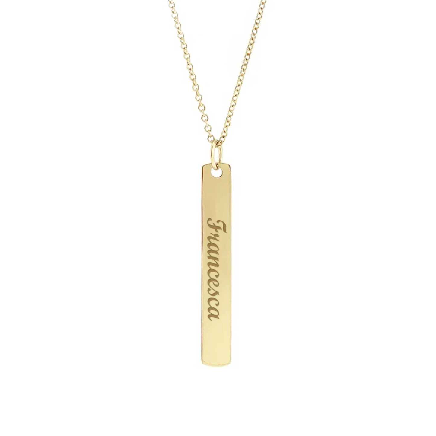 Collana con piastrina rettangolare verticale lunga personalizzabile in argento placcata in oro giallo 18Kt
