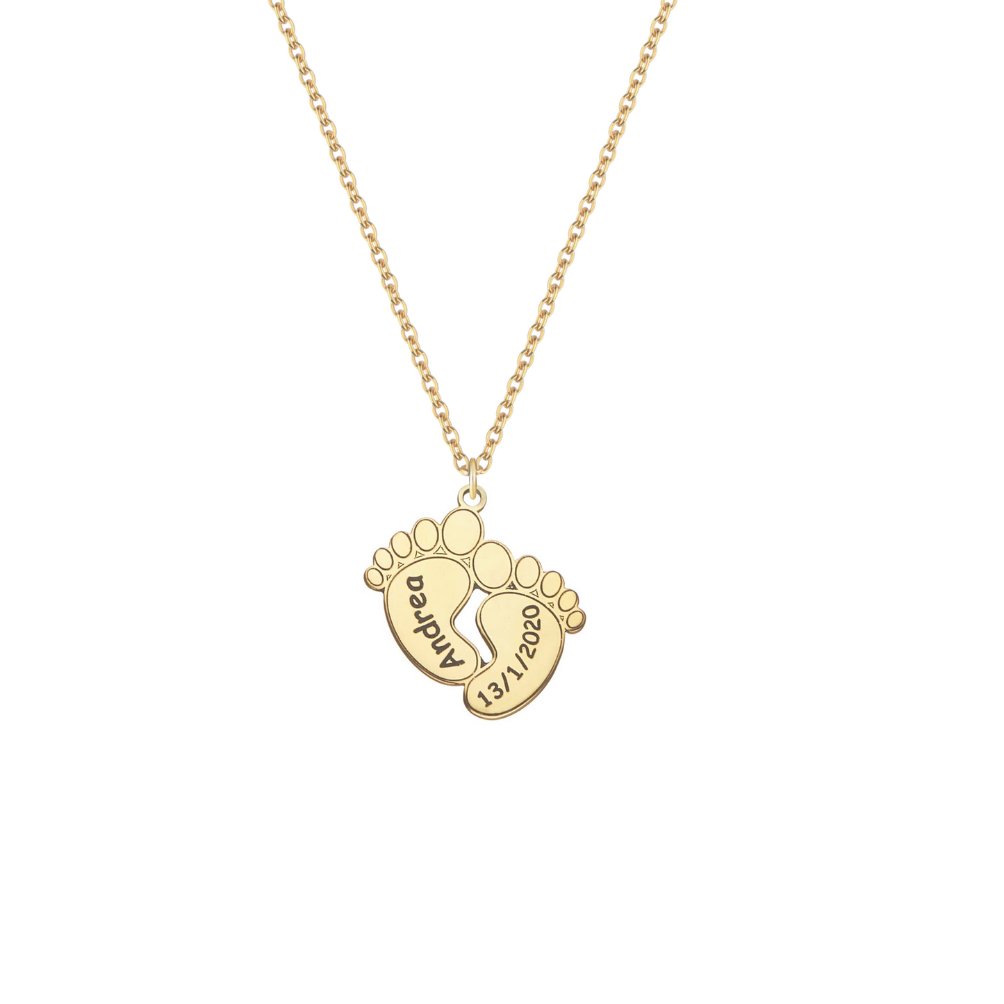 Collana con piedini di bambino personalizzati in argento placcato in oro giallo 18Kt