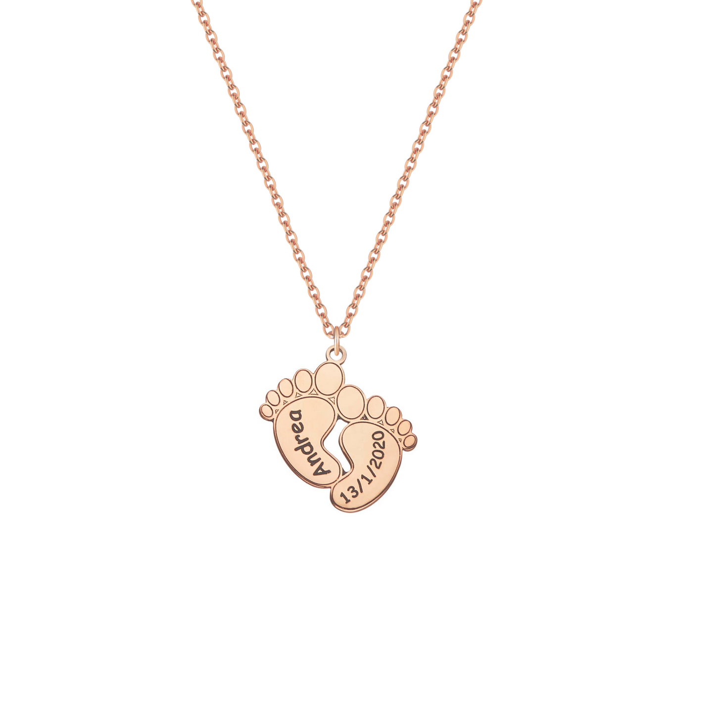 Collana con piedini di bambino personalizzati in argento placcato in oro rosa 18Kt
