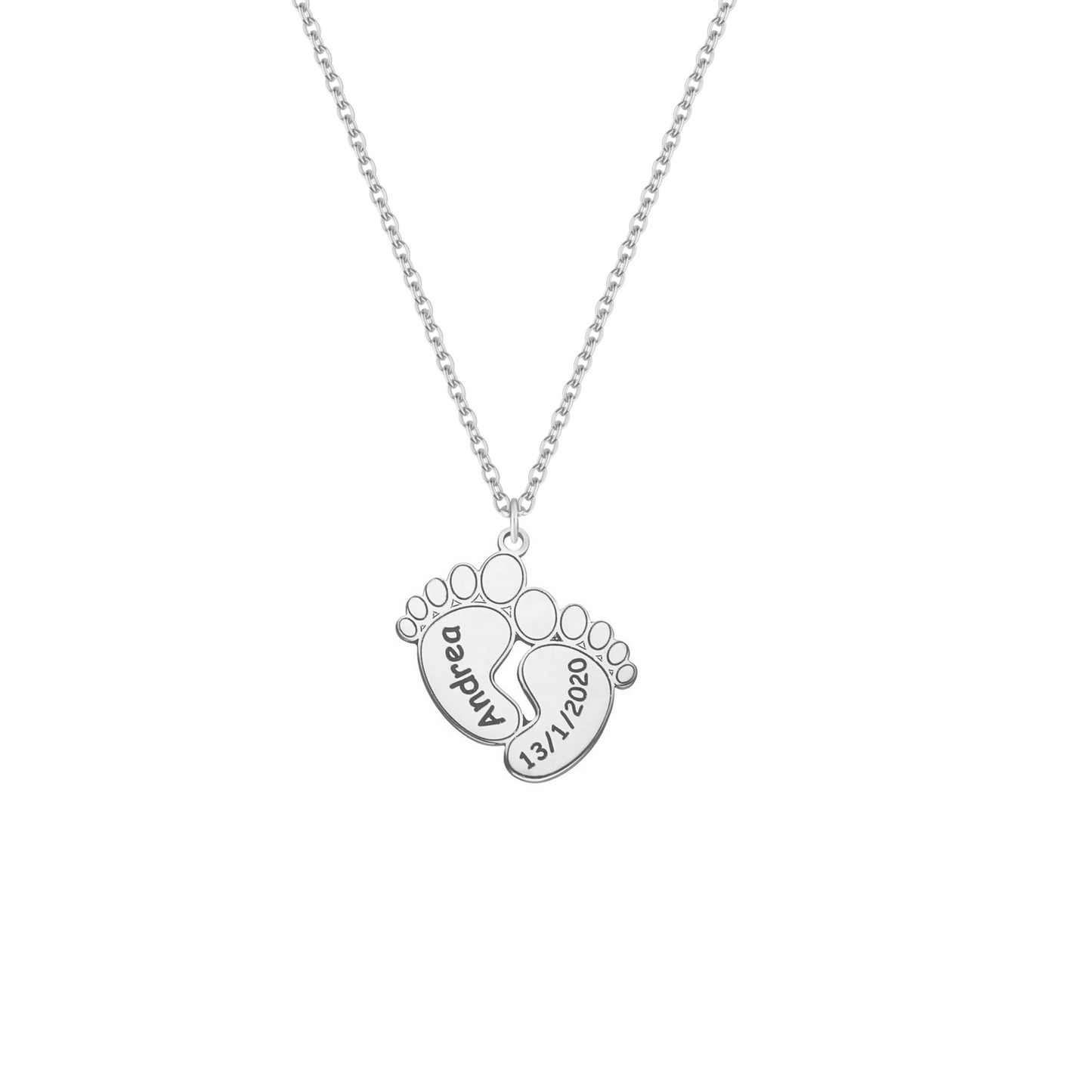 Collana con piedini di bambino personalizzati in argento