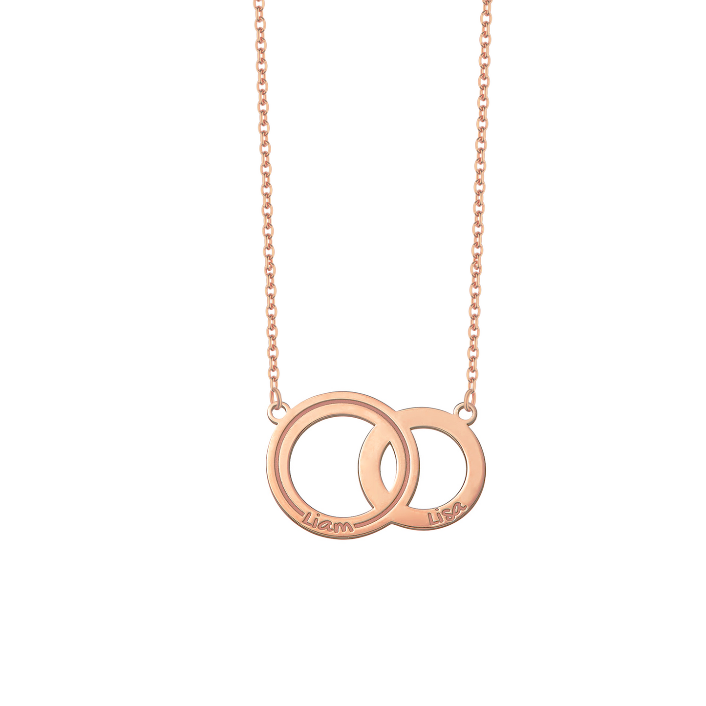 Collana con due cerchi personalizzati in argento placcata in oro rosa 18Kt