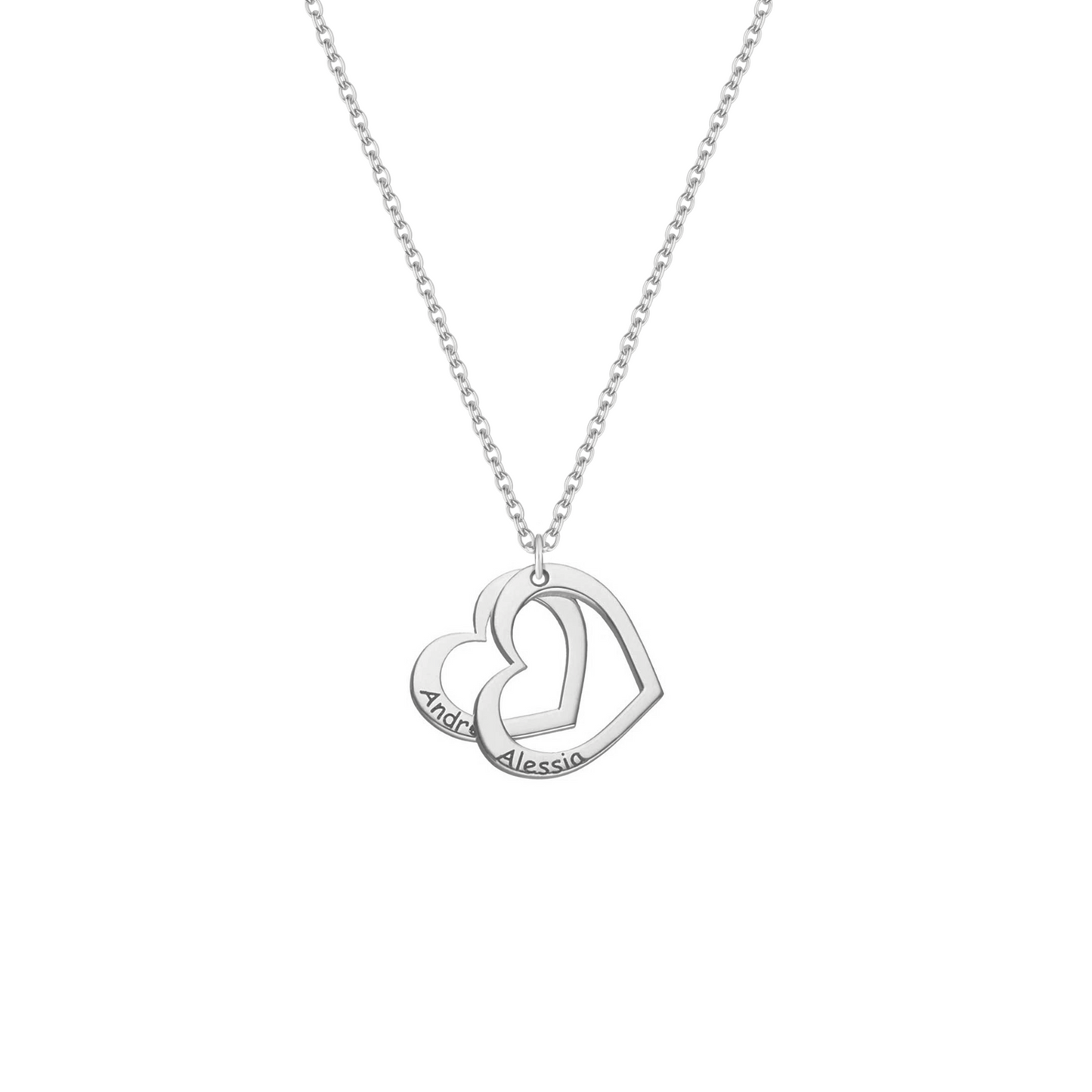 Collana in argento con due piccoli cuori personalizzati con nome