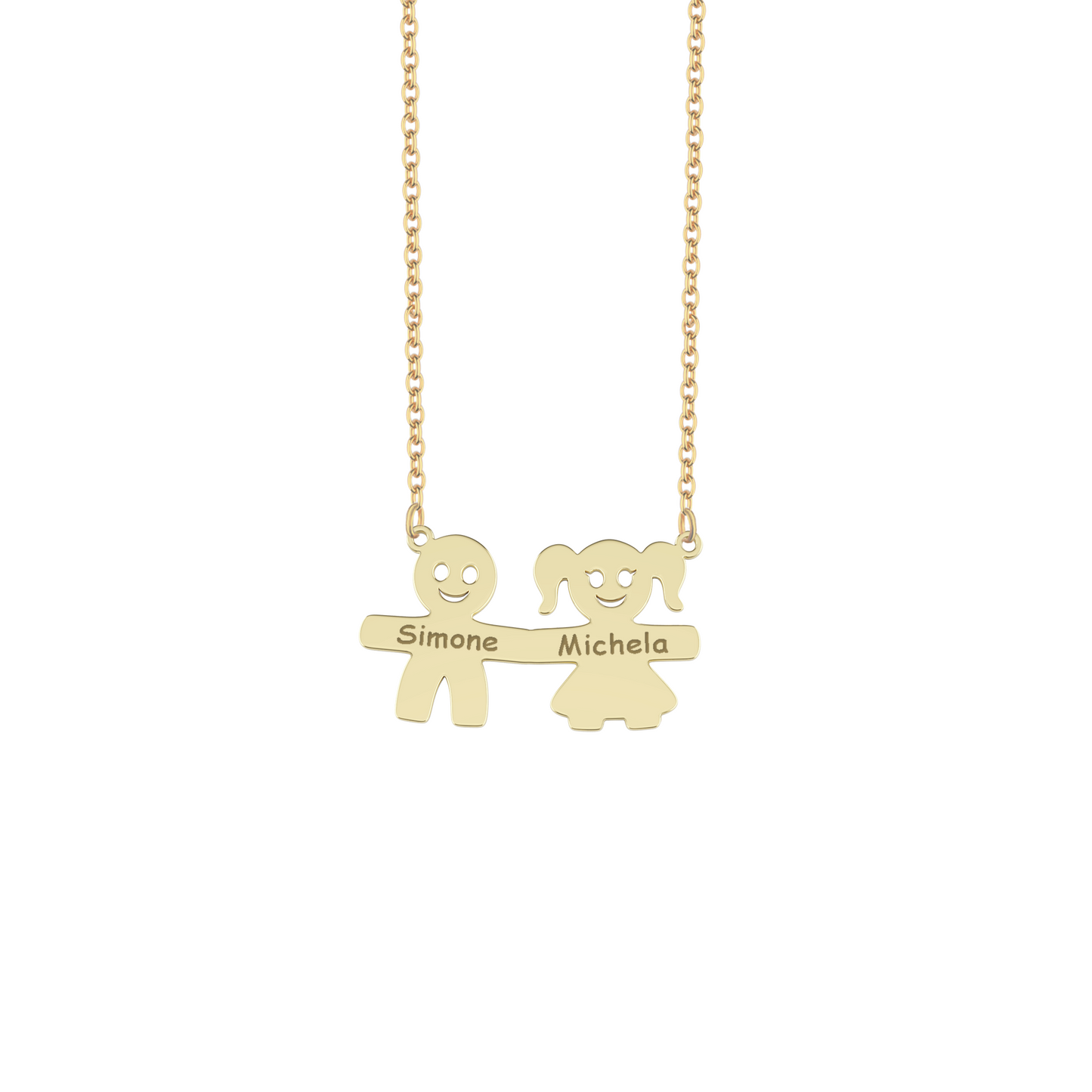 Collana con bimbi personalizzati in argento placcato in oro giallo 18Kt