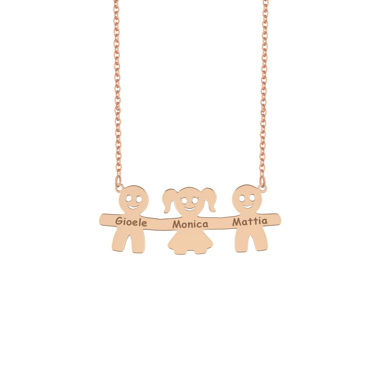 Collana con tre bimbi personalizzati in argento placcato in oro rosa 18Kt