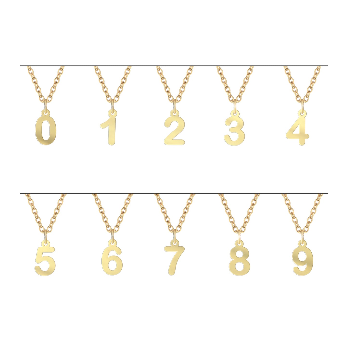Collana con uno o più ciondoli numeri componibili sviluppo in argento placcato in oro giallo 18Kt