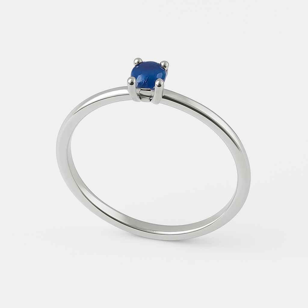 Anello minimal con zaffiro in oro bianco 18kt
