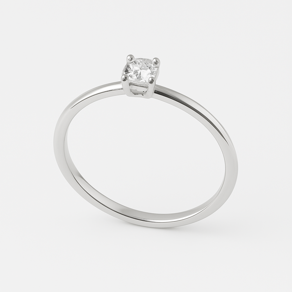 Anello solitario minimal con diamante in oro bianco 18kt