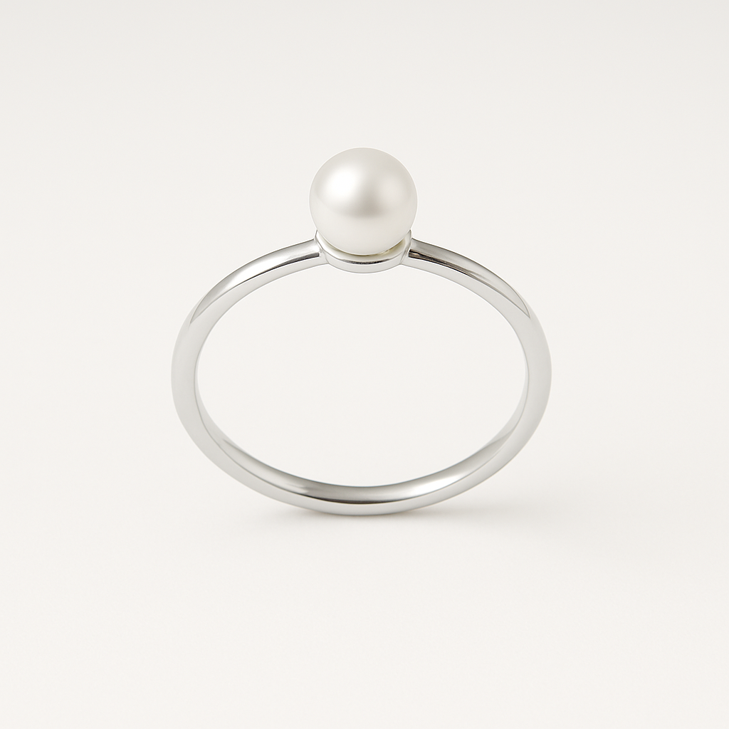 Anello minimal con perla con gambo liscio in oro bianco 18kt