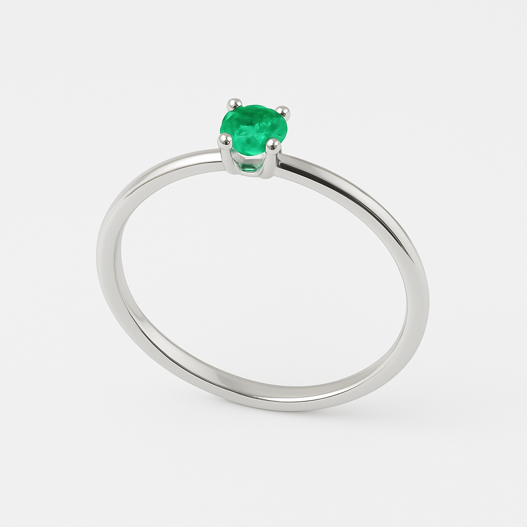 Anello minimal con smeraldo in oro bianco 18kt