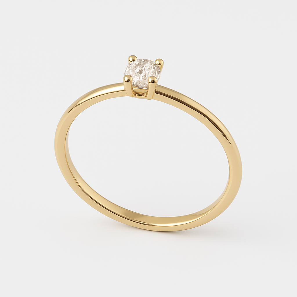 Anello In Oro 18k Anello Sottile Con Un Solo Diamante Anello - Foto 3