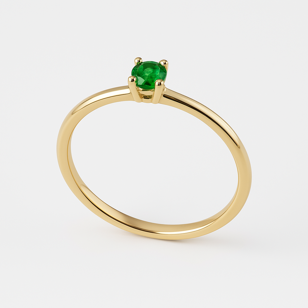 Anello minimal con smeraldo in oro giallo 18kt