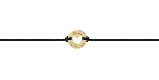 Bracciale in corda cerata con Cerchio con cuore personalizzabile in argento - B42-S