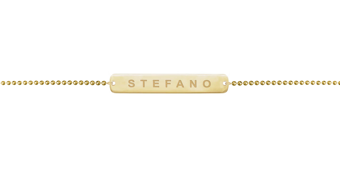 Bracciale a Pallini da uomo con Piastrina rettangolare classica personalizzabile in argento - B55-S