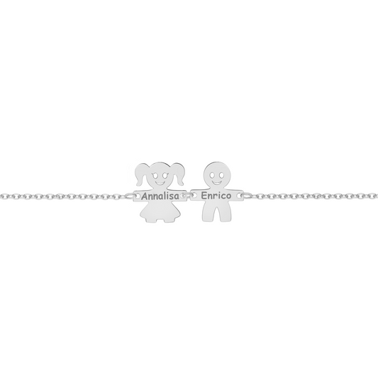 Bracciale con due piastrine bimbi con nomi personalizzati in argento 925‰