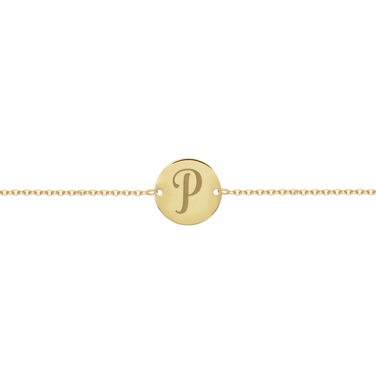Bracciale con piastrina rotonda personalizzata in argento placcato in oro giallo 18Kt