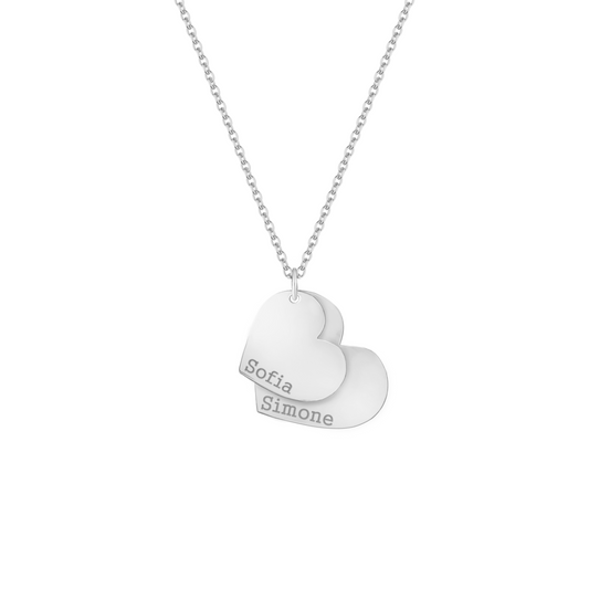 C72-S | Collana con due piastrine personalizzate a forma di cuore in argento