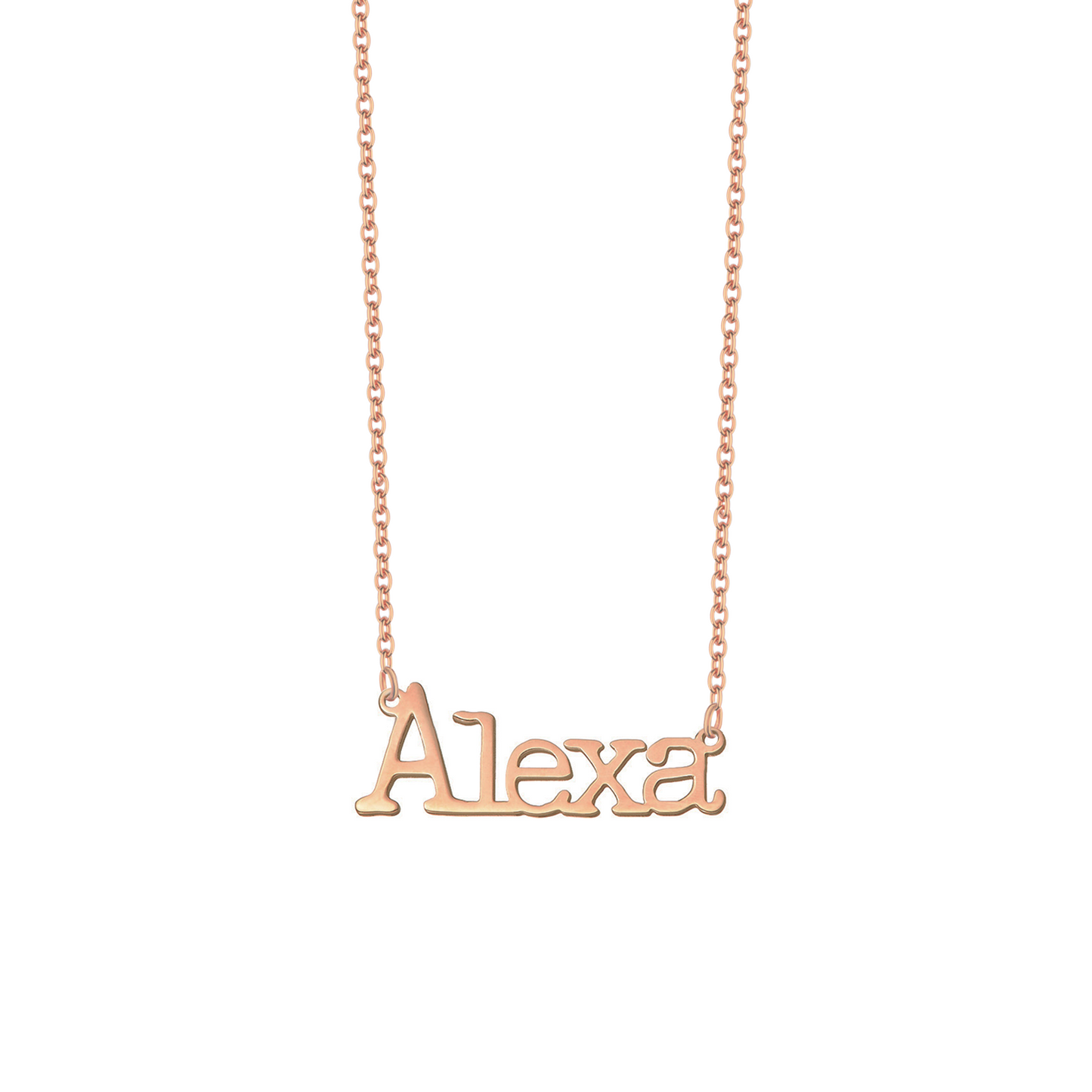 Collana con nome in font macchina da scrivere in argento placcato in oro rosa 18Kt