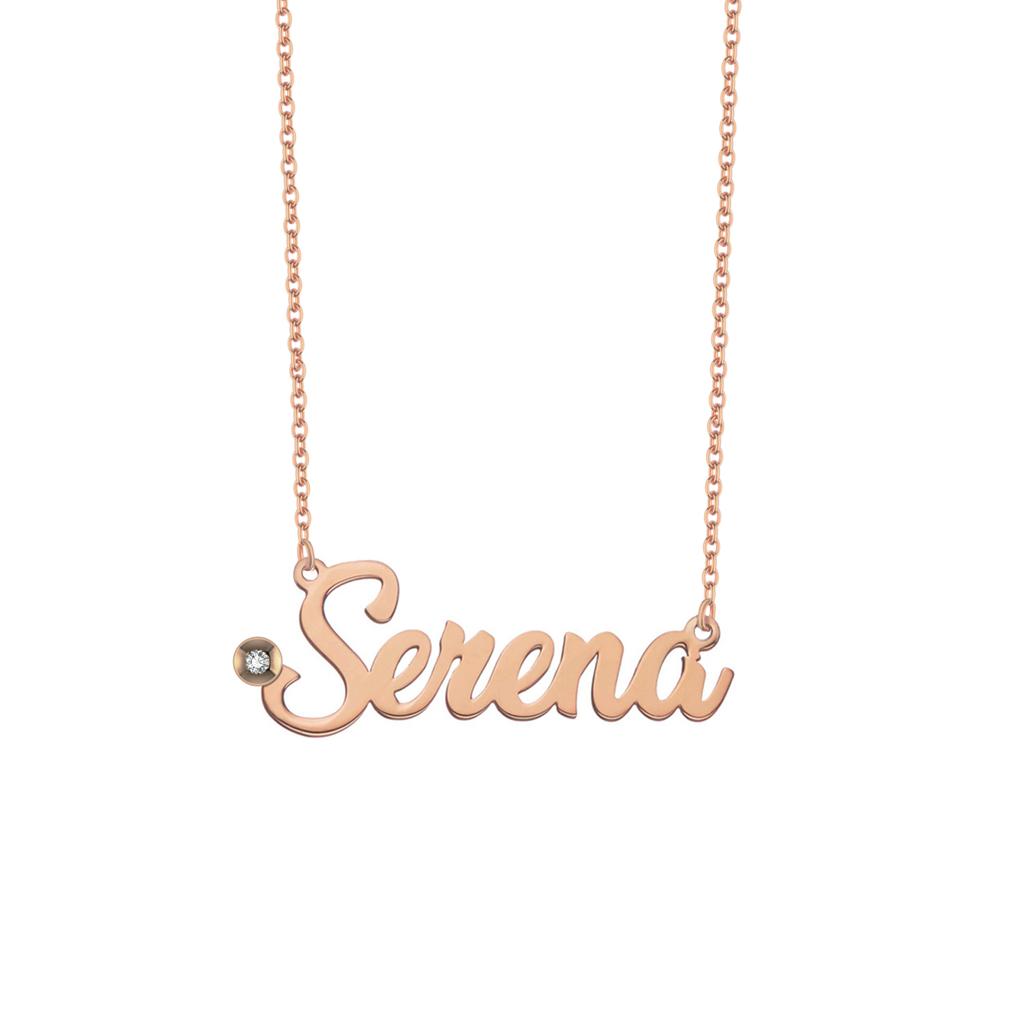 Collana con nome in font moderno in argento con zircone placcato in oro rosa 18Kt