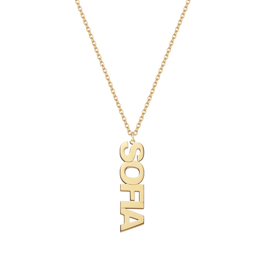 Collana con nome in font stampatello in argento placcato in oro giallo 18Kt