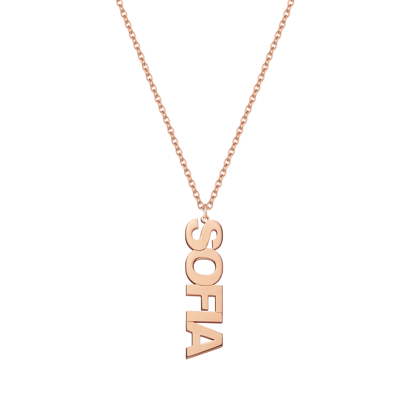 Collana con nome in font stampatello in argento placcato in oro rosa 18Kt