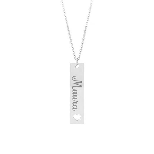 Collana con piastrina rettangolare verticale con cuore personalizzabile in argento 925‰