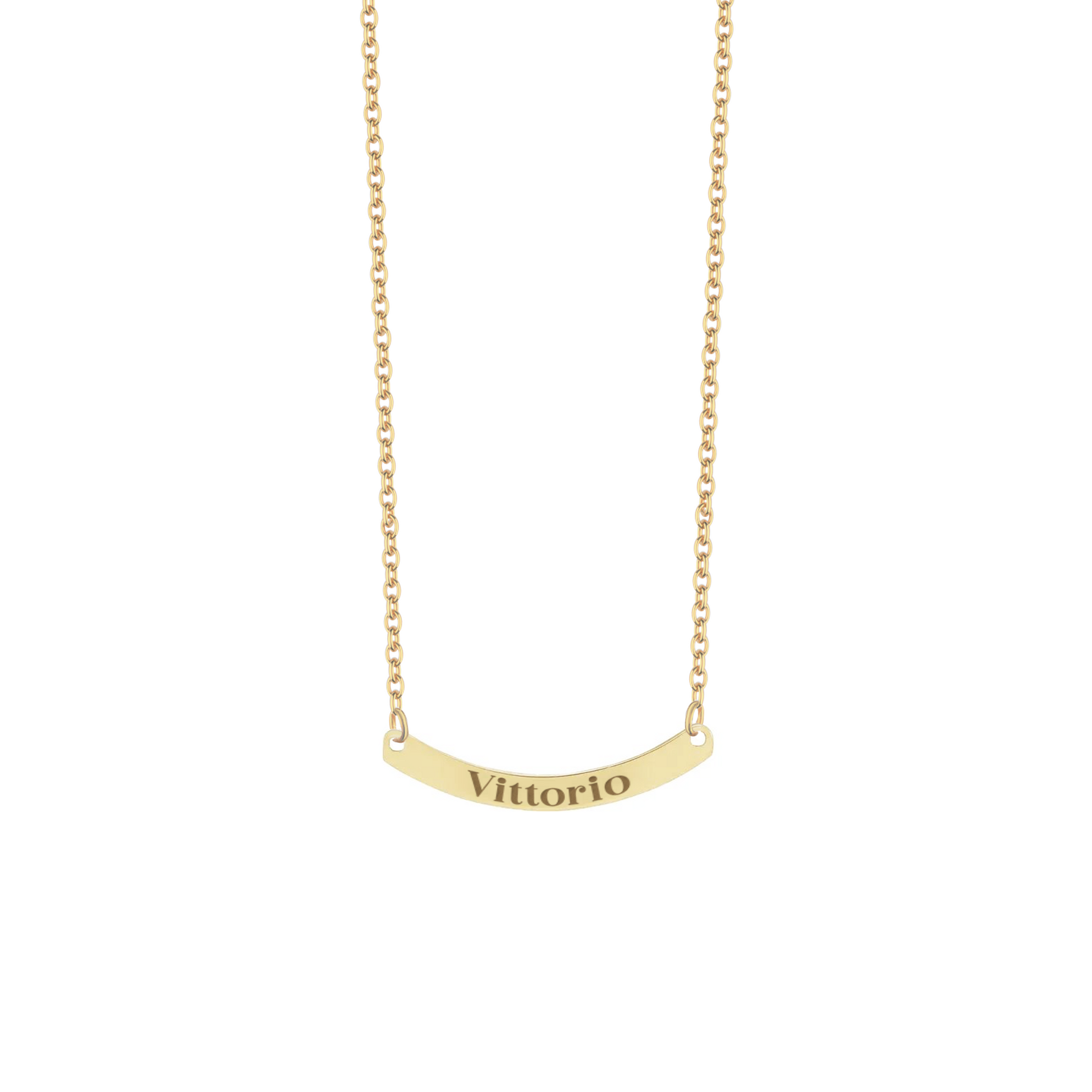 Collana con piastrina rettangolare curva personalizzata in argento placcata in oro giallo 18Kt