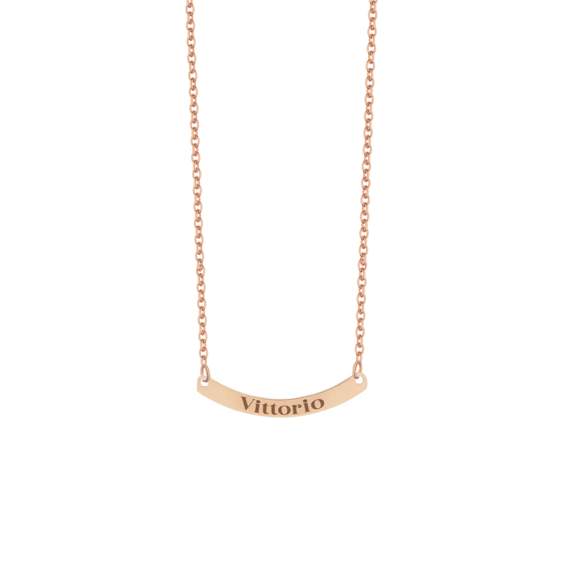 Collana con piastrina rettangolare curva personalizzata in argento placcata in oro rosa 18Kt