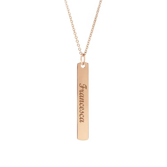 Collana con piastrina rettangolare verticale lunga personalizzabile in argento placcata in oro rosa 18Kt