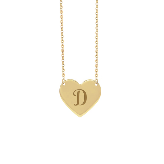 Collana con piastrina a forma di cuore grande personalizzato in argento placcato in oro giallo 18Kt