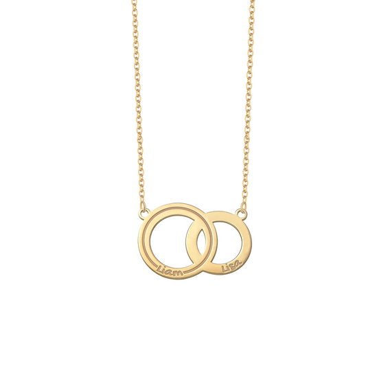 Collana con due cerchi personalizzati in argento placcata in oro giallo 18Kt