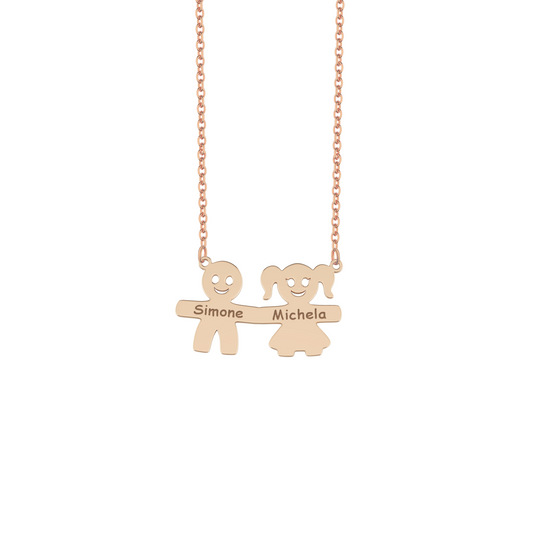 Collana con bimbi personalizzati in argento placcato in oro rosa 18Kt