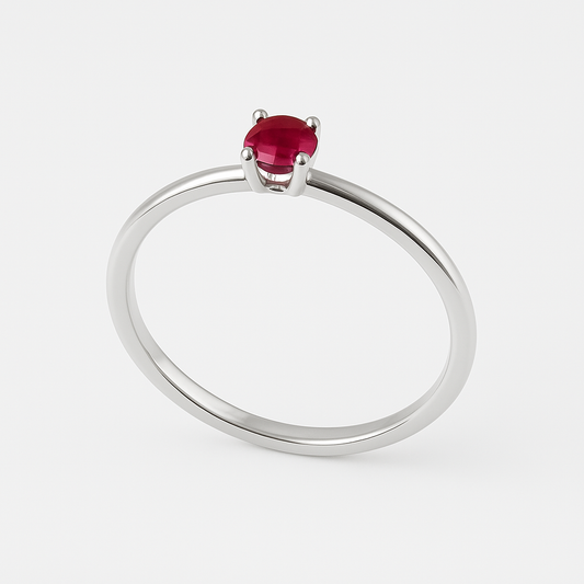 Anello minimal con rubino in oro bianco 18kt